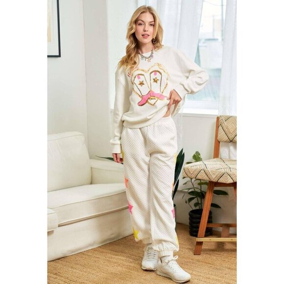 Cowgirl Rope Print With Sequin Boots Sweater - Picture 7 of 8